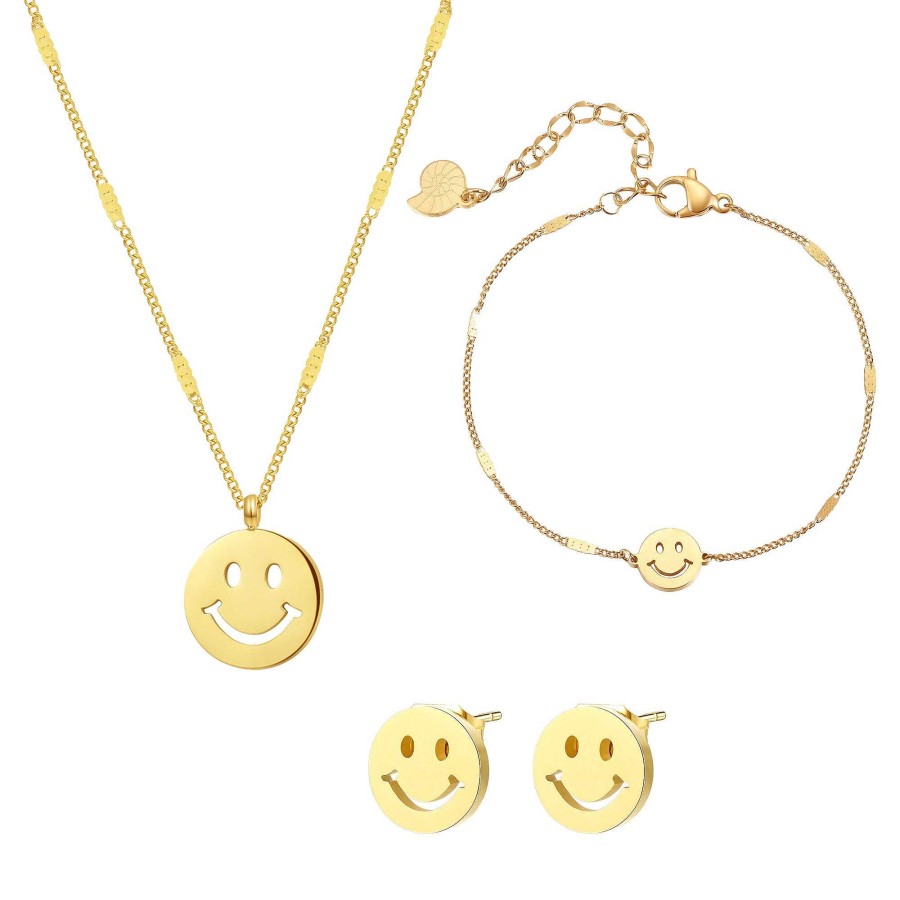 Ketten Hey Happiness | Smiley Schmuckset In Gold