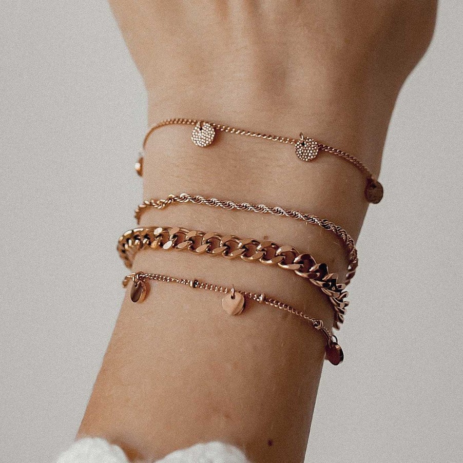 Armb Nder Hey Happiness | Armband Strukturierte Pl Ttchen Anh Nger In Rosegold Rose Gold