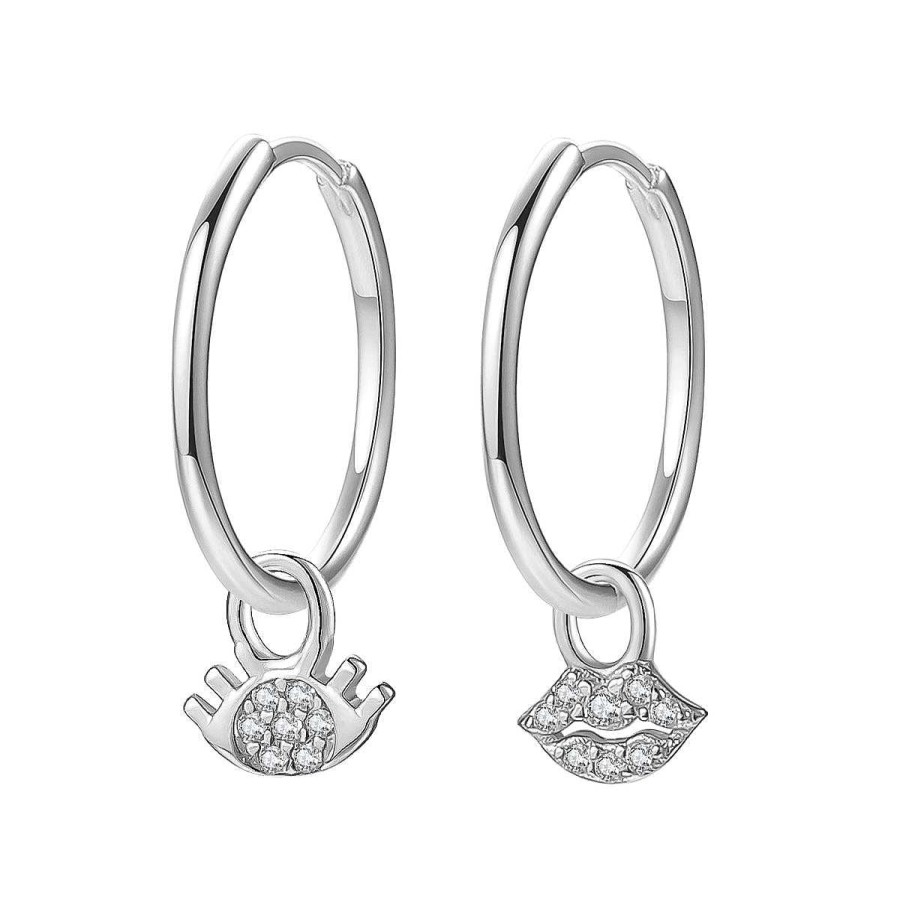 Ohrringe Hey Happiness | Augen Und Lippen Charm Creolen Aus Sterlingsilber Silver