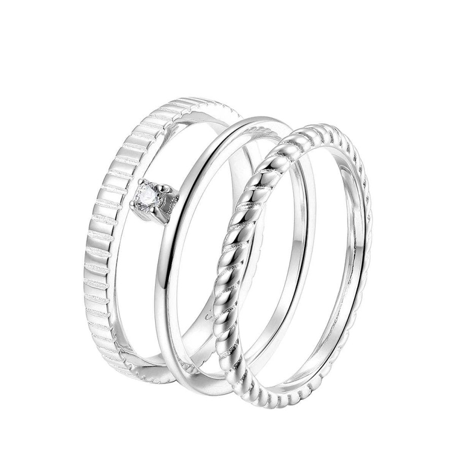 Ringe Hey Happiness | 3Er Set Strukturierte Ringe Sterlingsilber Silver