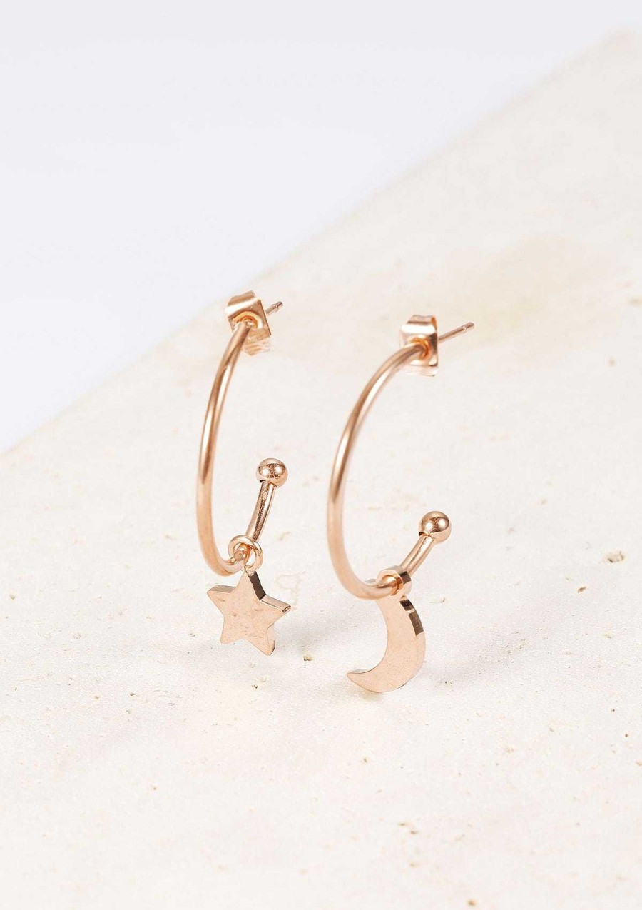 Ohrringe Hey Happiness | Mond Und Stern Creolen In Rosegold Rose Gold