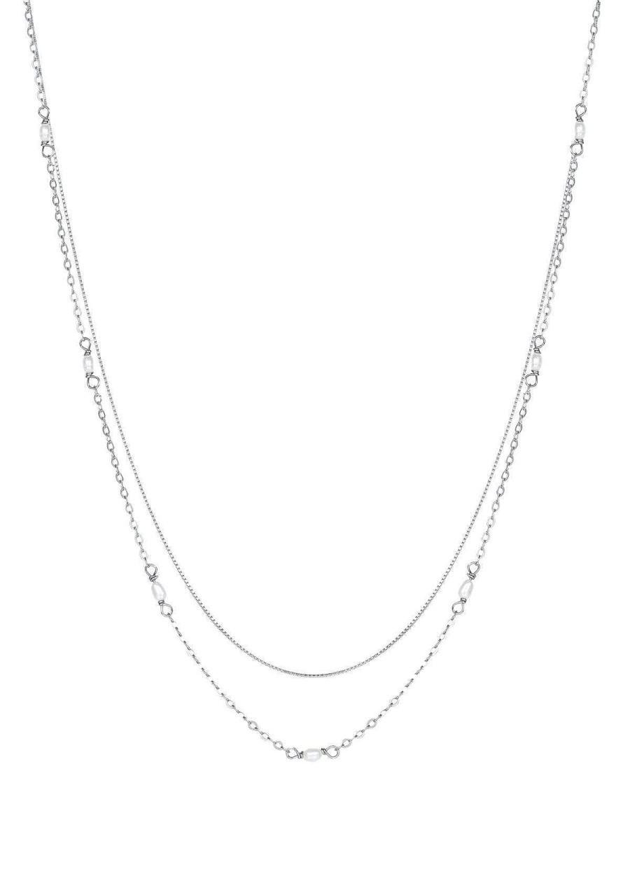 Layering Schmuck Hey Happiness | 2 Layering Ketten Set Perlen Plattiertes Sterlingsilber