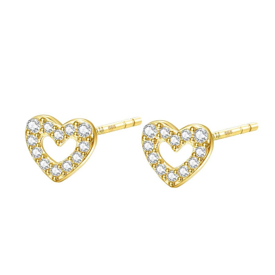 Ohrringe Hey Happiness | Amore Herz Ohrstecker 14K Gold