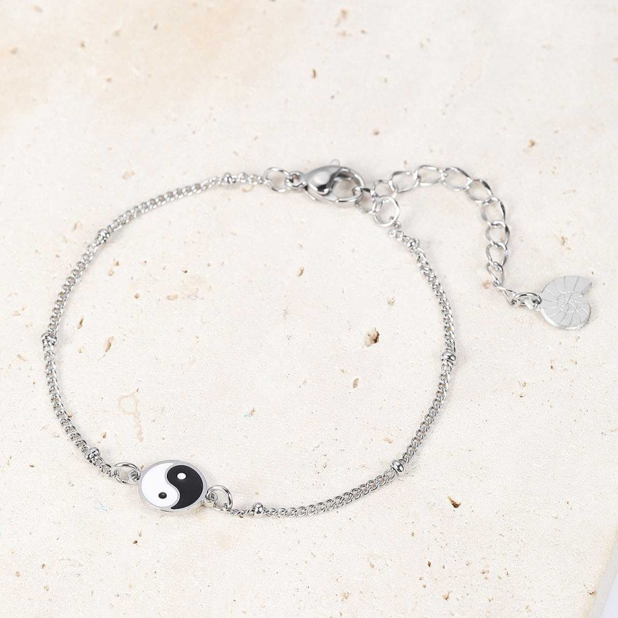 Armb Nder Hey Happiness | Yin Yang Armband Im Kugelkette-Design In Silber Silver