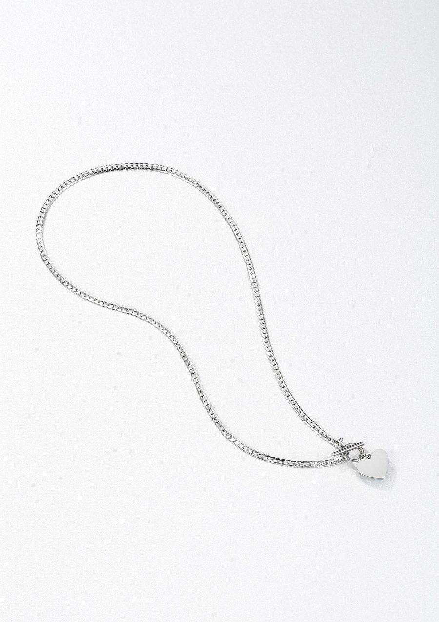 Ketten Hey Happiness | Herz Kette Mit T-Steg In Silberfarbe Silver