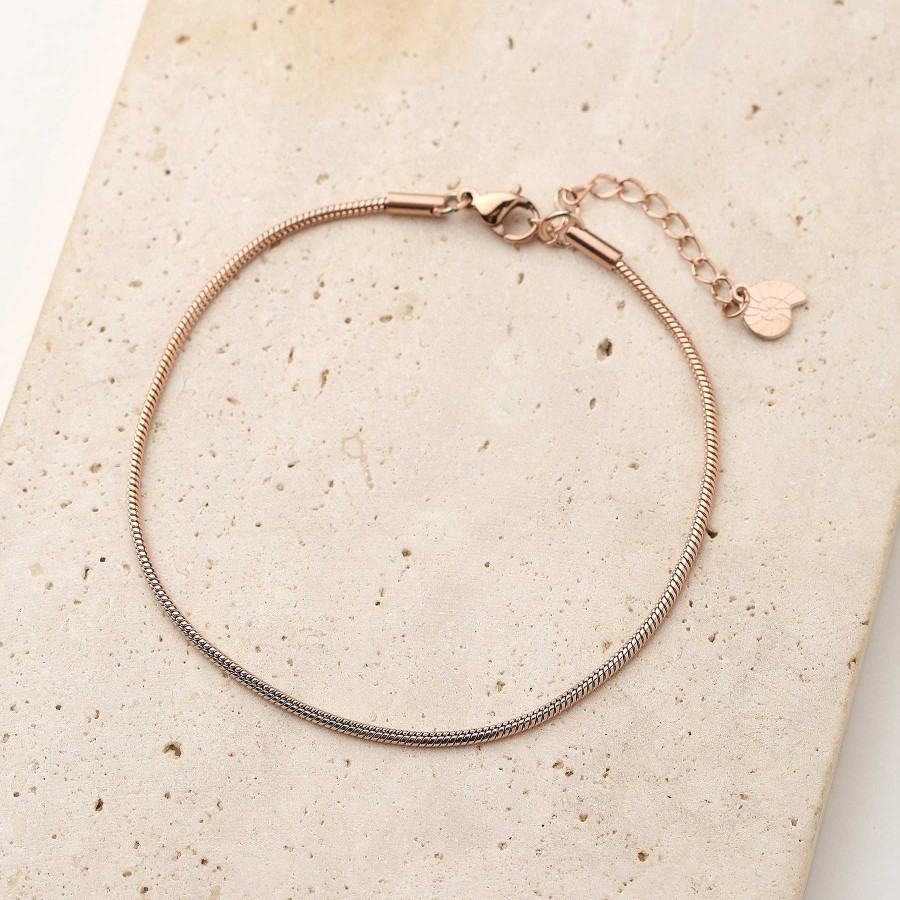 Fu Kettchen Hey Happiness | Abgerundete Fu Kette Im Schlangenkette-Design In Rosegold Rose Gold